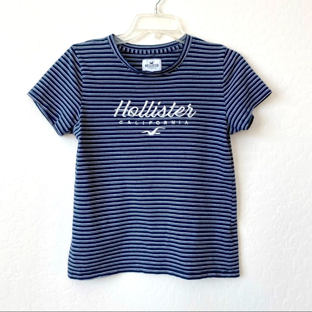 HOLLISTER Striped Crewneck Short Sleeve Tee Blue & White Small